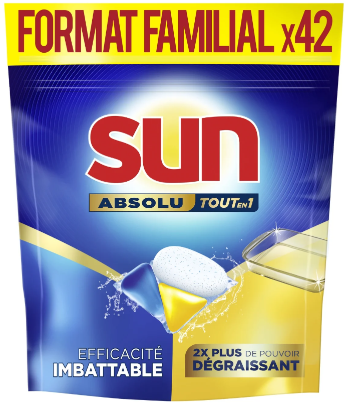 SUN VAATWASTABLETTEN 42 TABS ABSOLU DEGRAISSANT FORMAT FAMILIAL