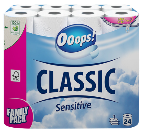 OOOPS TOILETPAPIER 3 LAAGS 24 ROLLEN 125VEL