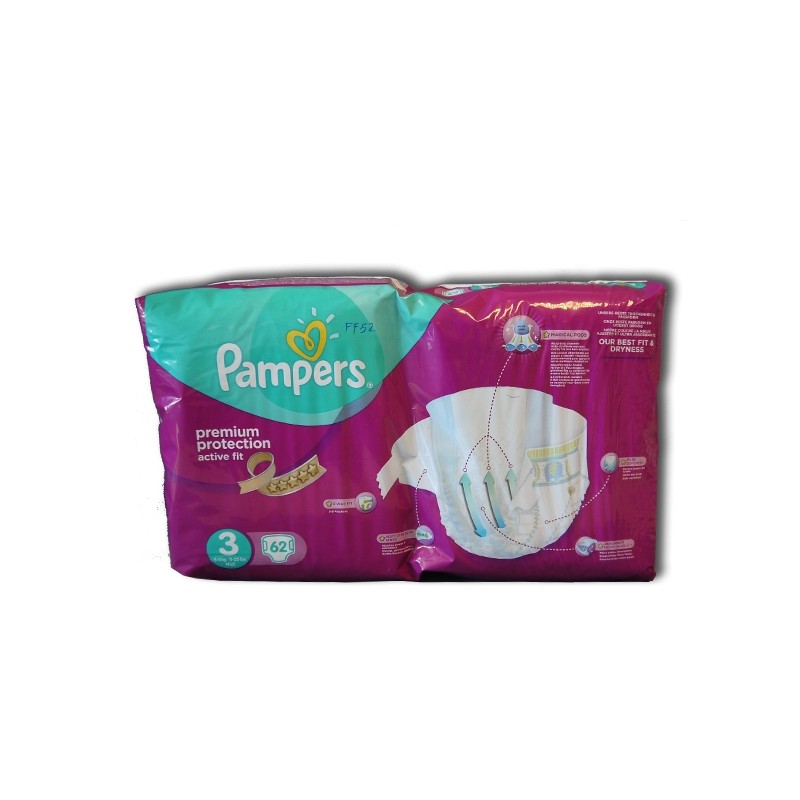 PAMPERS PREMIUM PROTECTION ACTIVE FIT N°3 MIDI 62 STUKS (5-9 KG)