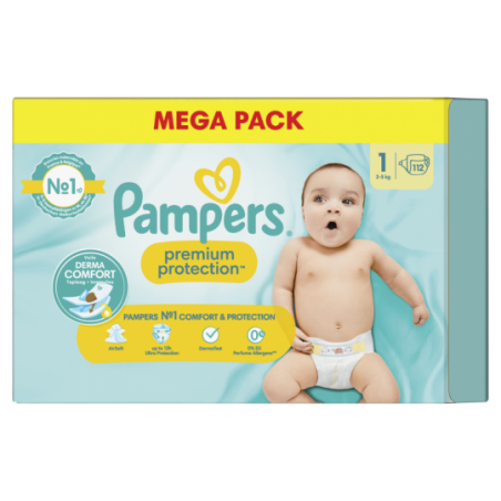 PAMPERS PREMIUM PROTECTION LUIERS MEGA PACK 112 STUKS MAAT 1 (2-5KG)