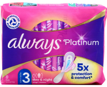 ALWAYS PLATINUM MAANDVERBAND 8PCS MAAT 3 DAY & NIGHT
