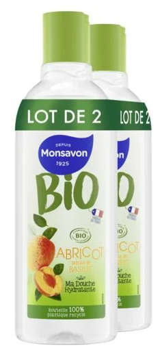 MONSAVON BIO DOUCHE ABRICOT POINTE DE BASILIC LOT DE 2X300ML