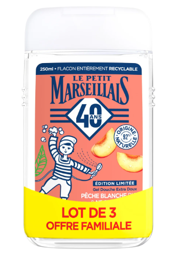LE PETIT MARSEILLAIS GEL DOUCHE LOT DE 3 X 250ML PÊCHE BLANCHE & NECTARINE BIO