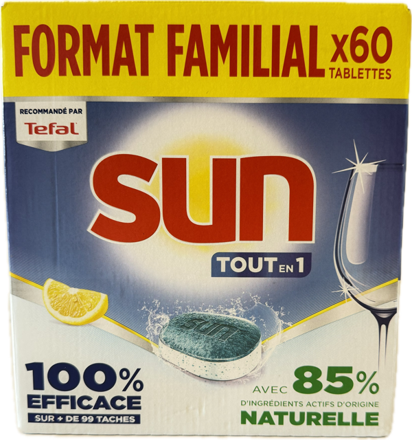 SUN VAATWASTABLETTEN TOUT EN 1 CITRON 60 TABS FORMAT FAMILIAL