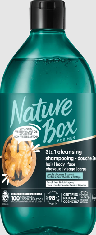 NATURE BOX SHAMPOO DOUCHE MEN  3 IN 1 WALNUT OIL 385ML