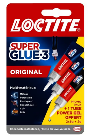 LOCTITE SUPER GLUE 3 ORIGINAL 2X3GR + 1 POWER GEL 2GR GRATIS