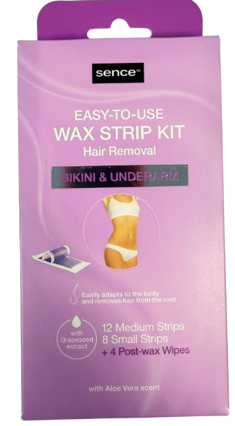 SENCE WAX STRIP KIT BIKINI & UNDERNARM 12 MEDIUM + 8 SMALL STRIP + 4 POST WAX WIPES