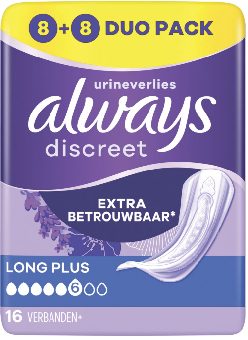 ALWAYS DISCREET 16 VERBANDEN URINEVERLIES LONG PLUS 6
