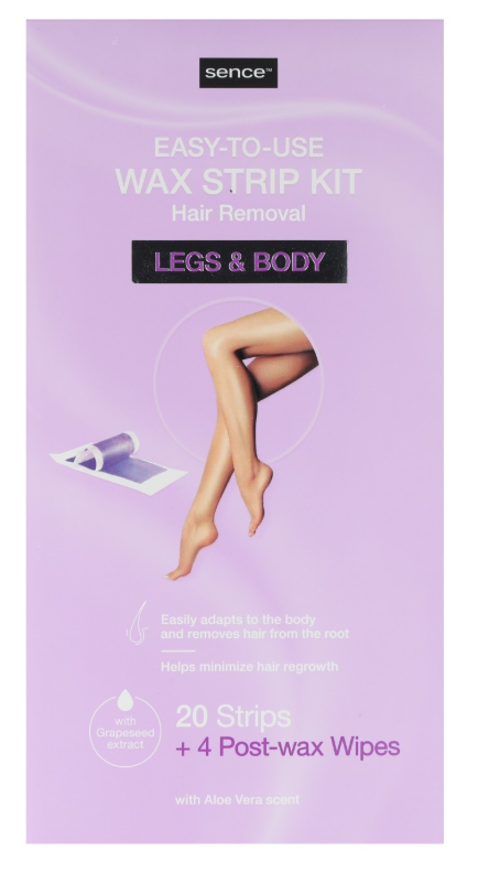 SENCE WAX STRIP KIT LEGS & BODY 20 STRIPS + 4 POST WAX WIPES