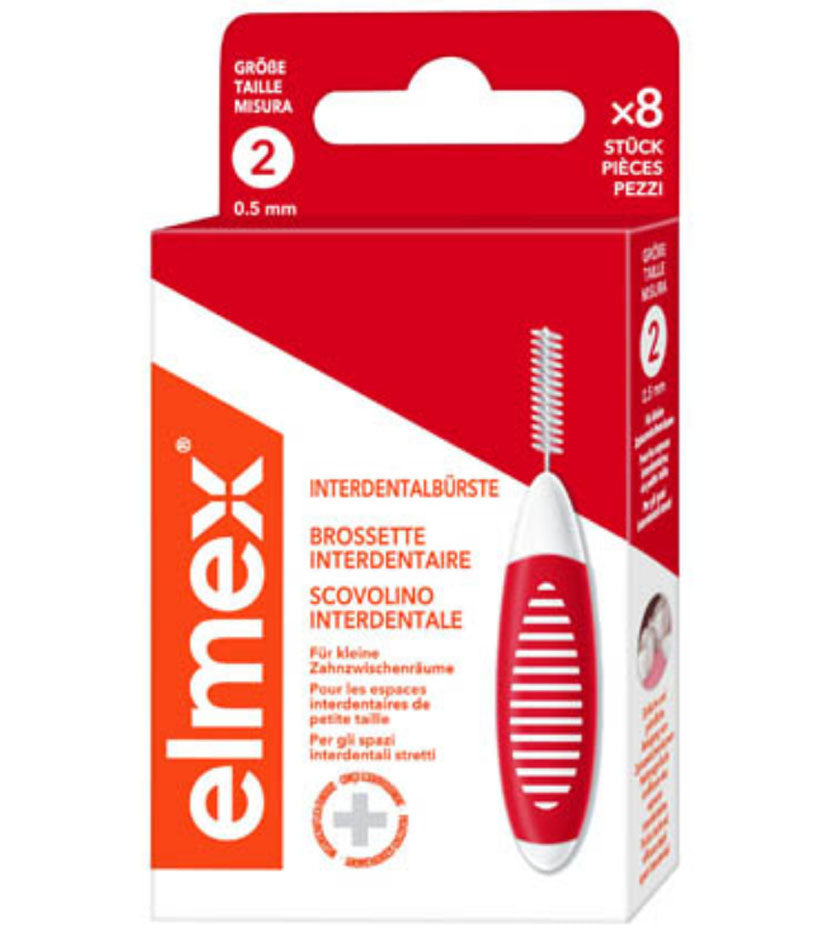 ELMEX INTERDENTALE BORSTEL ROOD 0,5MM 8 STUKS MAAT 2