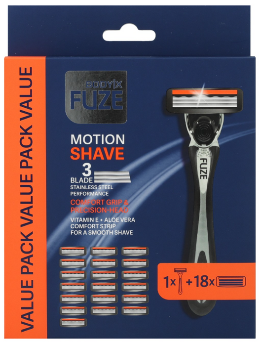 BODY-X FUZE 1 SCHEERMES + 18 REFILL MESJES TRIPLE BLADES
