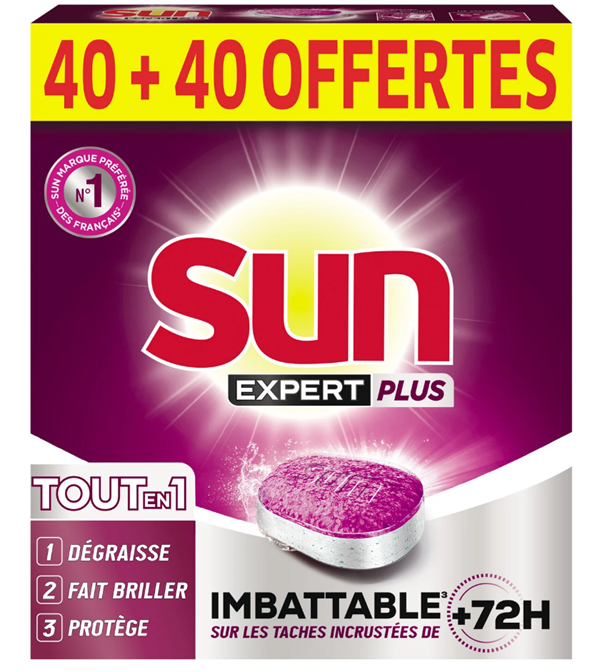 SUN VAATWASTABLETTEN EXPERT PLUS 40 + 40 GRATIS