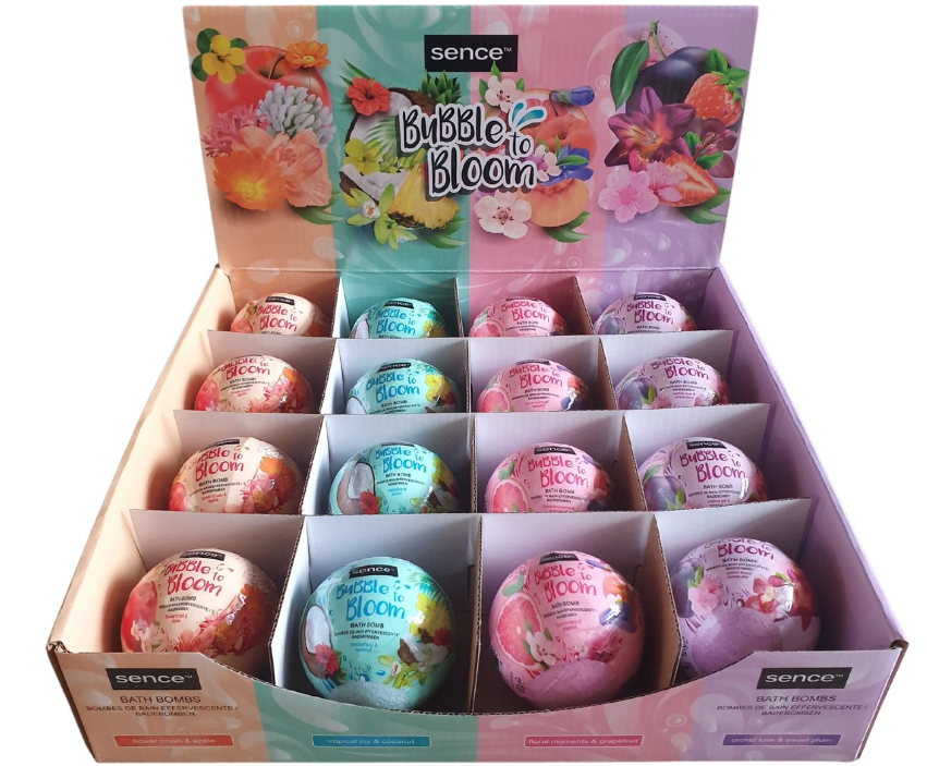 SENCE DISPLAY BATH BOMBS 16 PCS  4 SOORTEN BUBBLE TO BLOOM